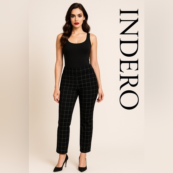 Indero Pants - INDERO Scuba Windowpane Plaid Slim Leg Pants Capsule Size S/M Black Checker NWT